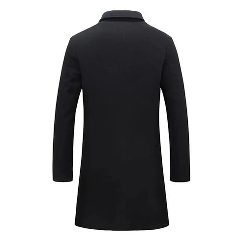 Elegant Men's Woolen Coat with Lapel Pockets - Single Breasted Long Sleeve Jacket Perfect for Autumn and Winter Casual Wear